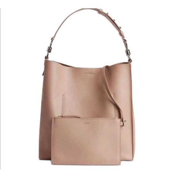 ALLSAINTS Captain Tote N/S Leather Nude Pink Large with Pouch - Picture 2 of 16